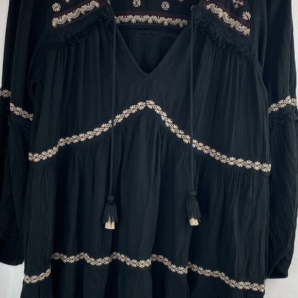 AEO American Eagle Outfitters Mini Dress Women’s L Black Embroidered Bohemian - Picture 13 of 16